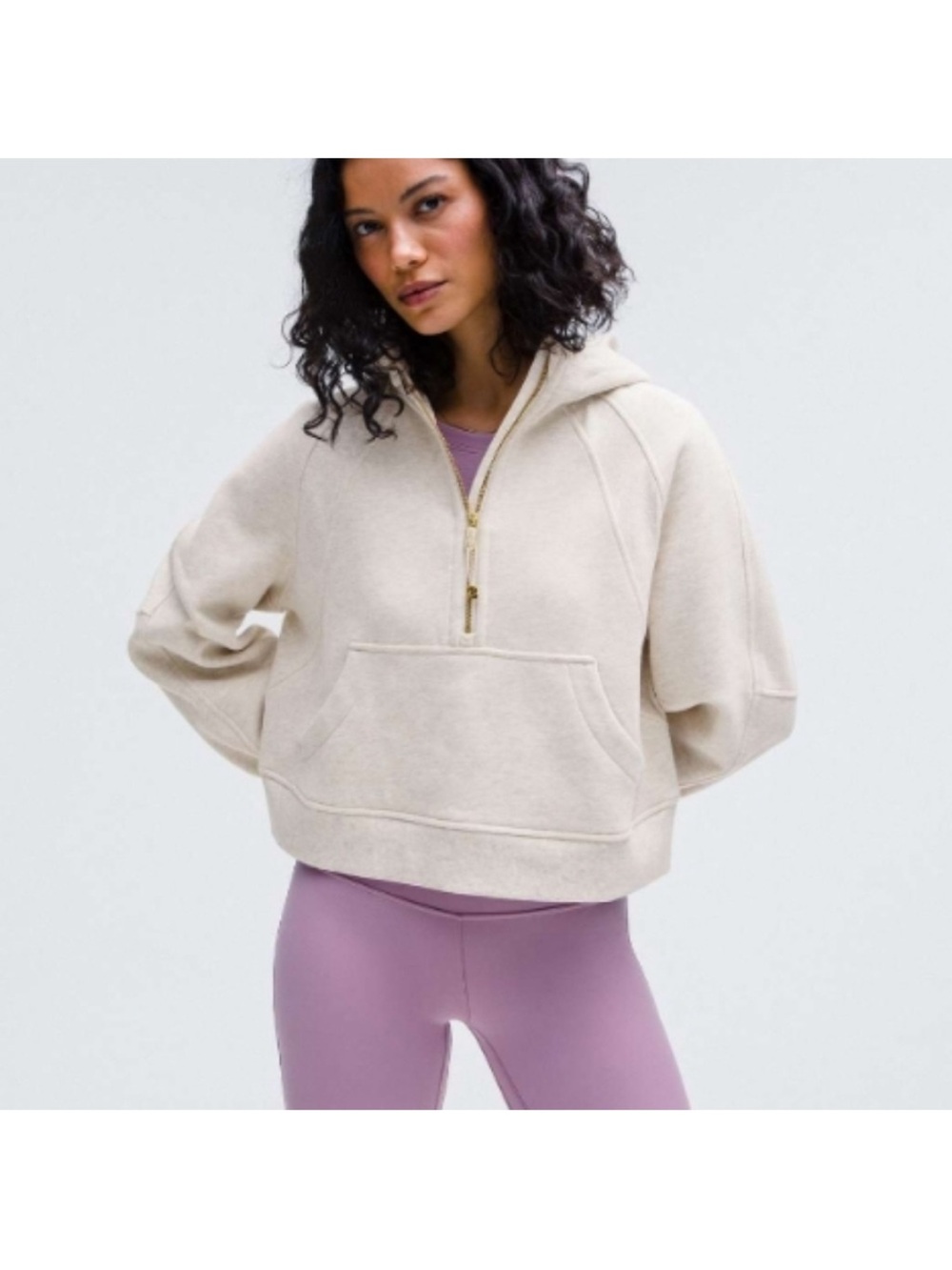Lululemon Scuba Oversized Half-Zip Hoodie Size M/L Light Grey Gold Cropped
